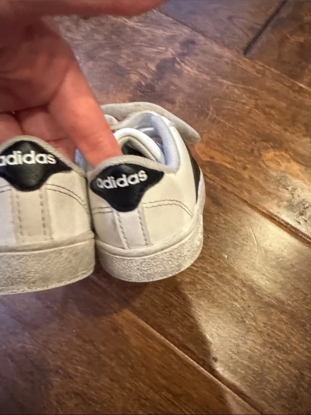 adidas White and Black toddler  Velcro Sneakers with Three Stripes